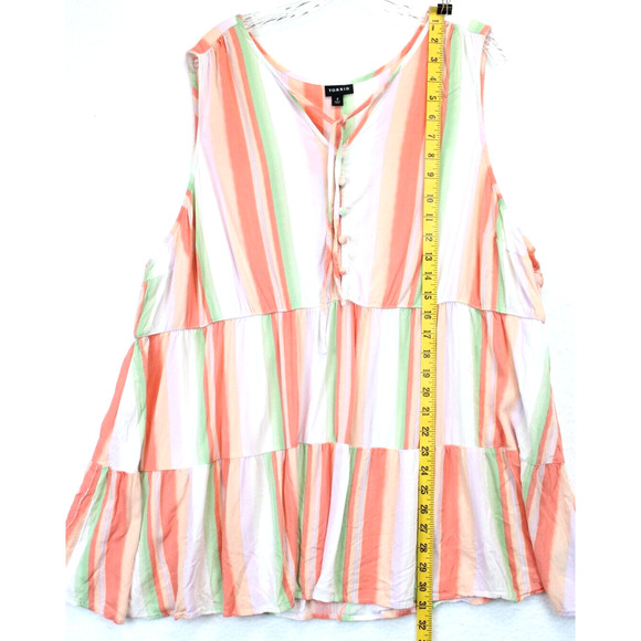 Torrid Babydoll Tunic Top Women 4X Sleeveless Tiered Stripe Peach Pastel Colors - Picture 5 of 10